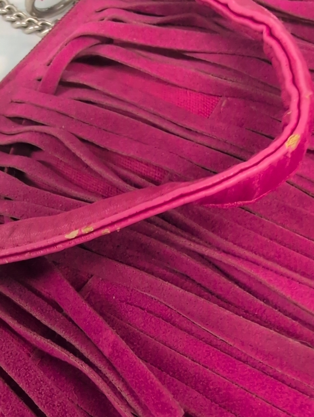 Vintage Bag  Fringe Crossbody Hot Pink Leather Zipper Closure- Unbranded - Picture 6 of 6